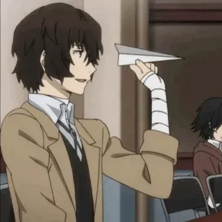 😀 Osamu Dazai Bungou Stray Dogs Anime, Avión de papel, Vendajes, Sonrisa burlona, Dazai whatsapp sticker