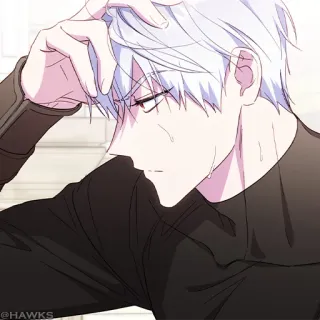 🤍 Anime, Manga, Cheveux Blancs, Sueur, Mâle, Personnage telegram sticker
