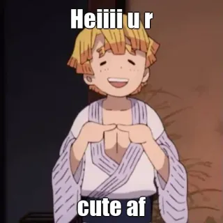 🙂 Zenitsu Agatsuma Demon Slayer Heiiiii u r cute af Meme, Anime, Demon Slayer, Lucu, Ofensif telegram sticker