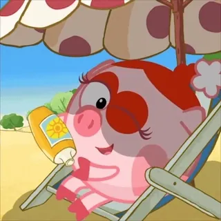 🏖 porco, praia, protetor solar, desenho animado, verão, relaxamento telegram sticker