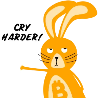😫 CRY HARDER! bunny, bitcoin, crypto, orange, sticker, cry harder, meme telegram sticker