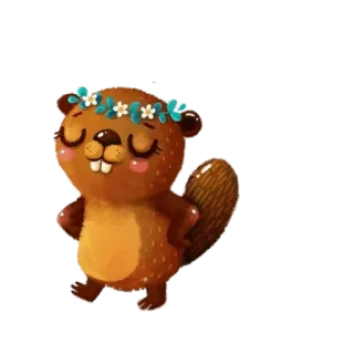 🐿 beaver, animal, flower crown, cute, cartoon telegram sticker