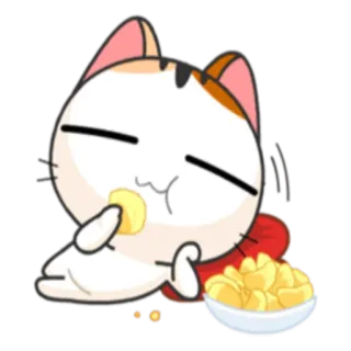 🍟 gato, comendo, fofo, kawaii, lanche, batatas fritas telegram sticker