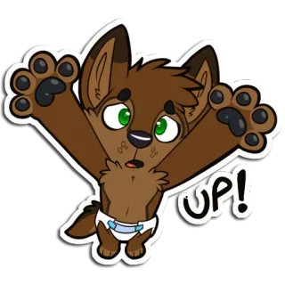 🙌 UP! furry, anthropomorphic, puppy, dog, diaper, cute, cartoon, reaching telegram sticker