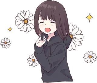 🌸 Anime, Meisje, Bloemen, Leuk, Kawaii, Hoodie whatsapp sticker