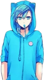 💙 Anime, Manga, cheveux bleus, mignon, dessin animé, sweat à capuche telegram sticker