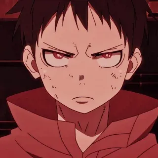 😣 Shinra Kusakabe Fire Force 애니메이션, 소방대, 신라 쿠사카베, 만화, 캐릭터, 진지함, 빨간 눈 telegram sticker