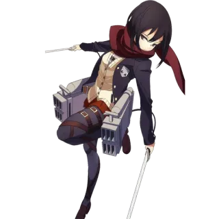 🗡 Mikasa Ackerman Attack on Titan Anime, Attack on Titan, Mikasa, Mikasa Ackerman, Soldaat, Wapens, Cartoon telegram sticker