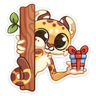 🎁 leopardo, animal, lindo, dibujo animado, regalo, presente telegram sticker