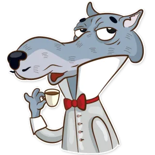 ☕ lobo, café, animal, adesivo, desenho animado, elegante telegram sticker