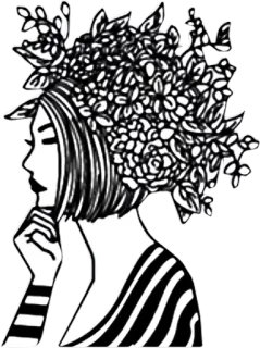 😐 vrouw, bloem, haar, illustratie, tekening, portret telegram sticker