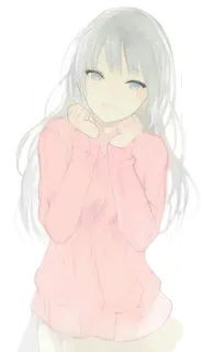 😊 fille anime, mignon, pull rose, illustration, kawaii, dessin animé, dessin telegram sticker
