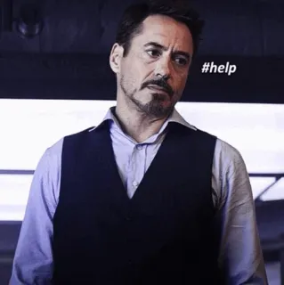 🌪 Tony Stark #help iron man, marvel, vingadores, triste, ajuda, robert downey jr telegram sticker