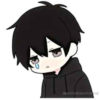 🥲 anime, sad, crying, black hair, hoodie, tear telegram sticker