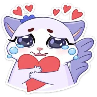 😢 cat, hearts, cute, kawaii, anime, sticker, tears, crying, cartoon whatsapp sticker