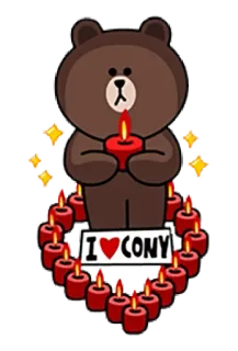 ❤ Brown Bear I <3 CONY медведь, любовь, свеча, блеск, сердце, персонаж telegram sticker