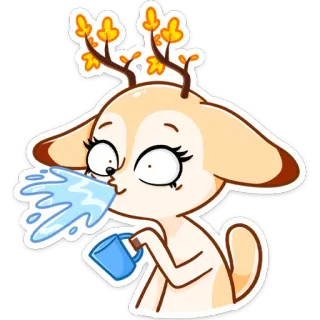 😳 animal, cervo, desenho animado, bebendo, água, fofo whatsapp sticker