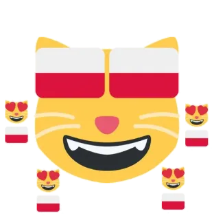 🇵🇱 gato, emoji, Polonia, bandera polaca, ojos de corazón, gafas de sol telegram sticker