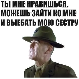 ❤️ Full Metal Jacket ТЫ МНЕ НРАВИШЬСЯ. МОЖЕШЬ ЗАЙТИ КО МНЕ И ВЫЕБАТЬ МОЮ СЕСТРУ 军事, 冒犯, 粗鲁, 海军陆战队, 中士 telegram sticker