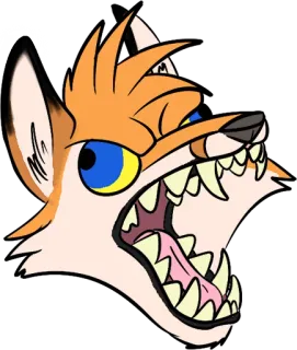 🦊 renard, animal, dessin animé, tête, dents, orange, poilu, crocs telegram sticker