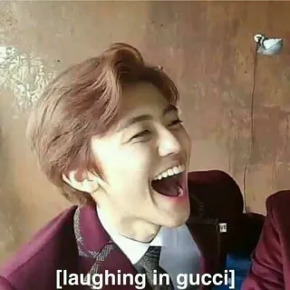 💛 [laughing in gucci] смех, gucci, мем, смешной, интернет мем whatsapp sticker