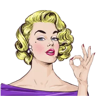 👌 Frau, blond, Vintage, Illustration, Pin-up, OK-Zeichen, Retro telegram sticker