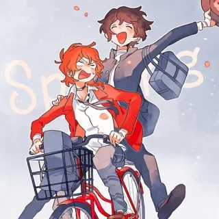 😄 Spring Anime, Manga, Chłopcy, Szkoła, Wiosna, Rower telegram sticker