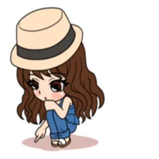 😔 мультфильм, девочка, шляпа, мода, милый, каваий, персонаж telegram sticker