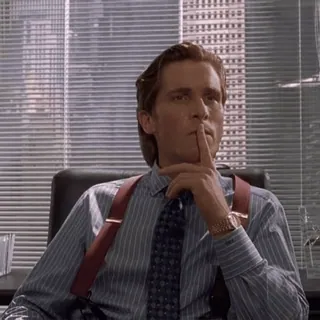 🤔 Patrick Bateman American Psycho Patrick Bateman, American Psycho, Christian Bale, Film, Uomo, Ufficio, Silenzio whatsapp sticker