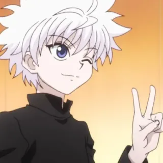 🍶 Killua Anime, Menino, Cabelo branco, Piscadela, Sinal de paz, Killua, Hunter x Hunter telegram sticker