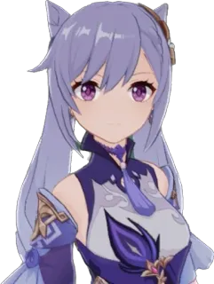 🙃 Keqing Genshin Impact Anime, Fioletowe włosy, Kocie uszy, Gra wideo, Genshin Impact telegram sticker