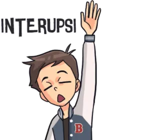 ✋ INTERUPSI Interruption, Garçon, Lever la main, Étudiant, Attention telegram sticker