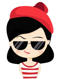 🙋 여자, 선글라스, 빨간 모자, 만화, 캐릭터, 일러스트, 소녀, 스타일 telegram sticker