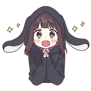 🙏 Anime, Mädchen, Süß, Kawaii, Glitzer, Hoodie, Häschen, Ohren whatsapp sticker