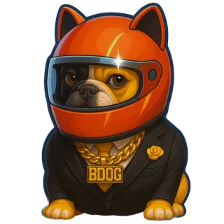 🛵 BDOG Hund, Helm, Anzug, Goldkette, Orange, Cartoon Hund, BDOG telegram sticker