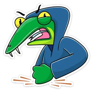 👊 Cartoon, Groen, Met capuchon, Boos, Monster, Slangachtig, Wezen telegram sticker