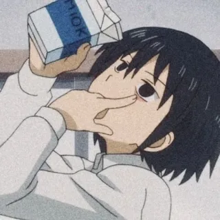 🍼 Milk Animé, Dessin animé, Lait, Boire, Mignon, Cheveux noirs telegram sticker