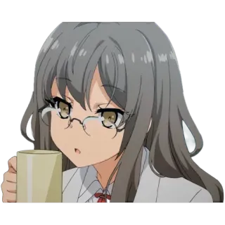 ☕️ Rio Futaba Rascal Does Not Dream of Bunny Girl Senpai anime, girl, coffee, glasses, rascal does not dream of bunny girl senpai, rio futaba telegram sticker