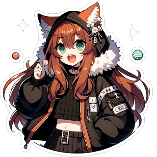 🍭 애니메이션, 소녀, 여우 귀, 귀여운, 카와이, 만화 whatsapp sticker