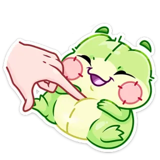 🤗 Kreskówka, Słodki, Potwór, Zielony, Ręka, Łaskotki telegram sticker