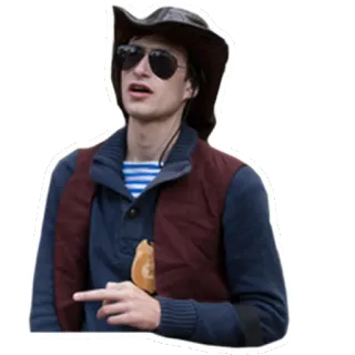 😎 hombre, dedo corazón, gesto, sombrero, gafas de sol telegram sticker