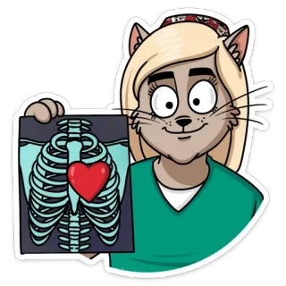 ❤ cat, x-ray, doctor, heart, nurse, medical, anthropomorphic, cartoon telegram sticker