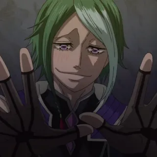 💈 anime, character, peace, fingers, gloves, green hair telegram sticker