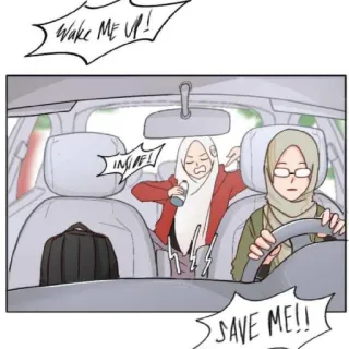 😄 Wake ME UP! 
INSAF!
SAVE ME!! kartun, pengemudi, penumpang, kelelahan, bantuan, bangun, mobil, hijab telegram sticker