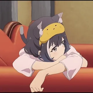 🪶 animé, oreilles de chat, endormi, fille, mignon, kawaii telegram sticker