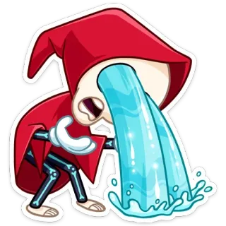 😭 scheletro, piangere, cartone animato, triste, cappuccetto rosso, acqua, emotivo telegram sticker