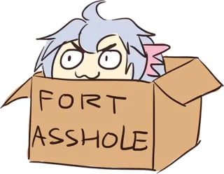 📦 FORT ASSHOLE offensivo, stile anime, scatola, cartone animato, insulto telegram sticker