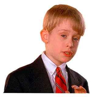 🗣 Kevin McCallister Home Alone criança, menino, terno, gravata, filme, travessura, personagem, Macaulay Culkin whatsapp sticker