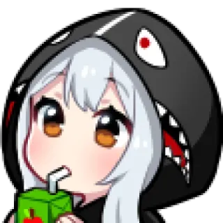 🧃 アニメ, 女の子, 可愛い, ちび, 飲み物, サメ, パーカー telegram sticker
