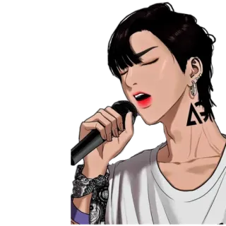 🦔 sticker, coreano, hombre, cantando, micrófono, personaje whatsapp sticker